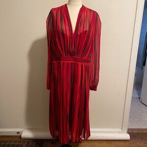 Anne Klein Vintage Style Red and Black Striped Dress Women's Size 16
